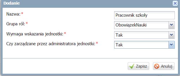 Program zawiera następujące zdefiniowane role w grupie ról Platforma : Administrator - posiada pełne uprawnienia do wszystkich części Platformy systemu vedukacja, nie wymaga wskazania jednostki;