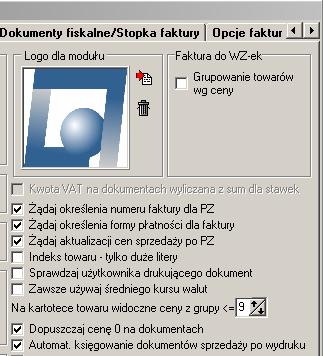 VinCent moduł GM 13.3.1 Grupowanie towarów na fakturze. Podręcznik użytkownika Rysunek 120 Opcje podatnika ustawienie opcji grupowania towarów na wydruku faktury.