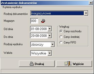 VinCent - moduł GM 15.3 Zestawienie zbiorcze dokumentów Rysunek 147. Zestawienie zbiorcze dokumentów opcje wydruku.