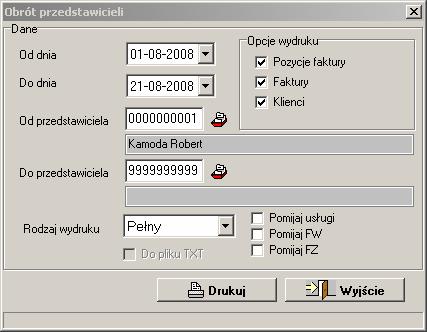 VinCent moduł GM 18.3 Obrót przedstawicieli. Podręcznik użytkownika Wydruk służy do analizy obrotów wykonanych przez naszych przedstawicieli(pracowników).