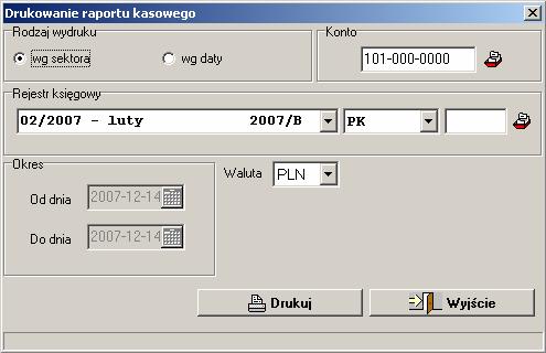 VinCent - moduł GM Rysunek 204. Zestawienie KP/KW wydruk Pełny. Rysunek 205. Zestawienie KP/KW wydruk uproszczony. 20.4 Raport kasowy.