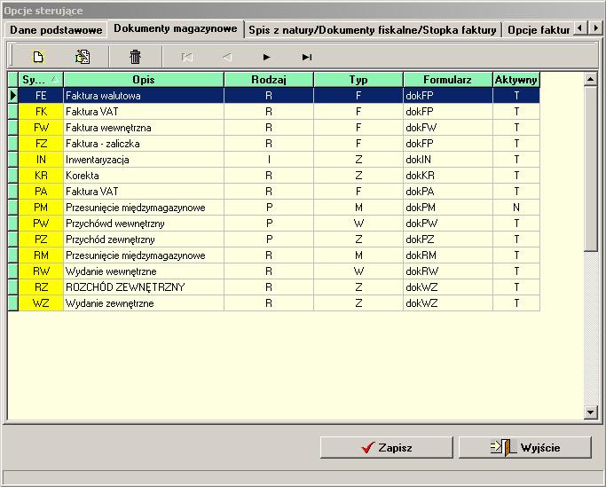 VinCent - moduł GM Rysunek 5. Lista zdefiniowanych dokumentów magazynowych. W zależności od typu dokumentu zmienia się ilość wprowadzanych danych.