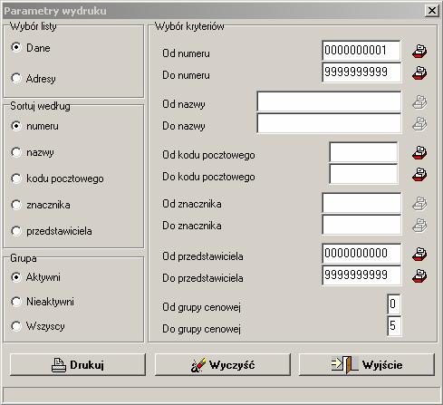 VinCent moduł GM 12.2 Klienci Drukowanie listy klientów. Podręcznik użytkownika Rysunek 24. Klienci parametry wydruku listy klientów. Opcja pozwala na wydrukowanie listy klientów.