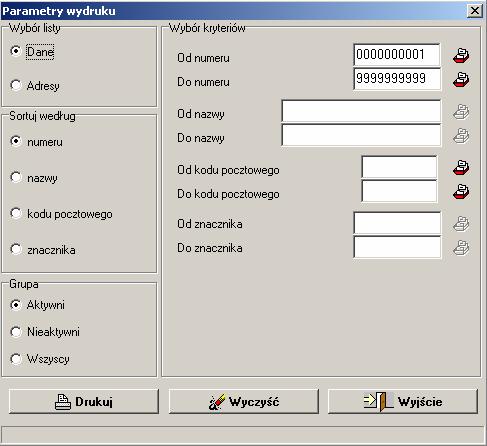 VinCent - moduł GM 12.4 Dostawcy Drukowanie dostawców Rysunek 31. Dostawcy parametry wydruku listy dostawców. Opcja pozwala na wydrukowanie listy klientów.