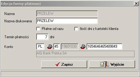 VinCent - moduł GM 12.22.3 Formy płatności. W tym miejscu definiujesz formy płatności które będą podpowiadane przy tworzeniu faktur. Rysunek 77. Formy płatności. 12.22.3.1 Edycja formy płatności Rysunek 78.