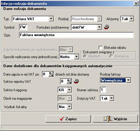 VinCent - moduł GM 13.1.2 Inne rodzaje faktur 13.1.2.1 Faktury wewnętrzne W programie istniej możliwość wystawiania i automatycznego księgowania faktur wewnętrznych.