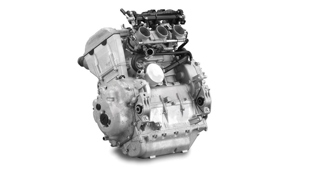 4-suwowy silnik Genesis Mid Performance RSVenture TF Zamontowany na wytrzymałej aluminiowej ramie 3-cylindrowy, 4-suwowy silnik DOHC o pojemności 1049 cm3 cechuje się doskonałą wydajnością i