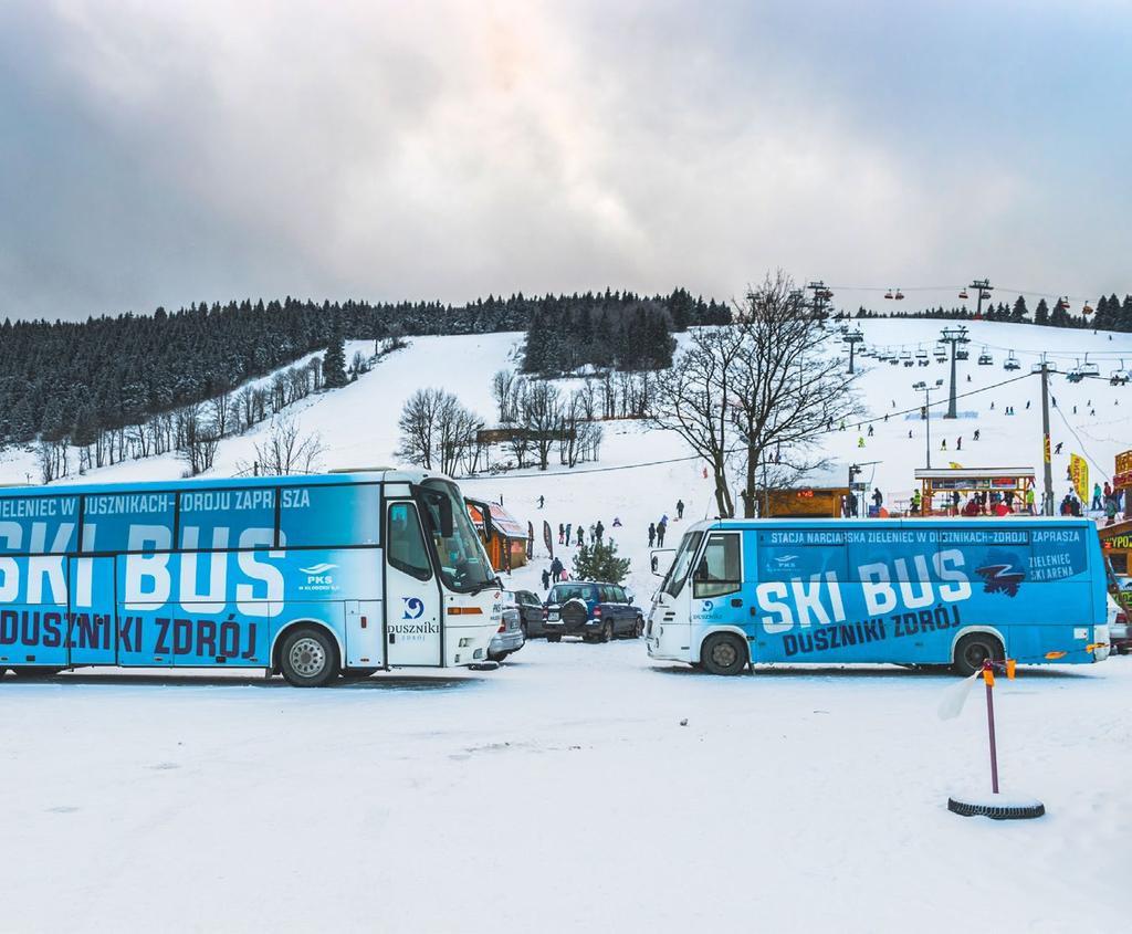 Ski Bus Wszyscy, którzy nie posiadają własnego środka transportu, mogą w sezonie zimowym skorzystać ze specjalnego Ski- Busa, który kursuje na trasie Wrocław - Zieleniec - Wrocław, a z większą