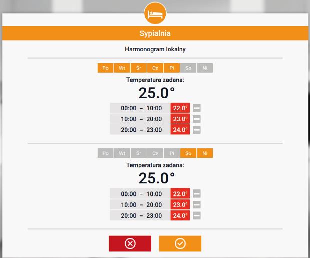 W sterowniku WiFi 8S istnieją dwa rodzaje harmonogramów tygodniowych: 1. Harmonogram lokalny Jest to harmonogram tygodniowy przypisany tylko do danej strefy.