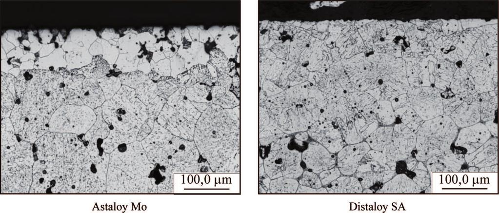 796 Fig. 8. Comparison of structures of inspissated zones formed in Astaloy Mo and Distaloy SA sinters modified with 0.4% B.