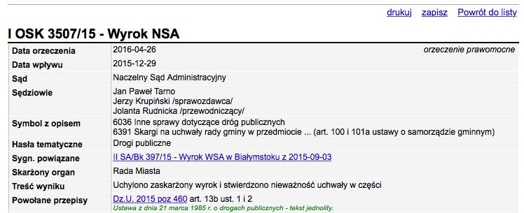 Przykładowy profil orzeczenia Informacja o