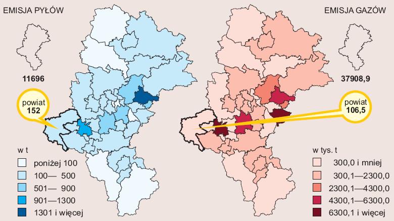 Charakterystyka obszaru badań - Powiat raciborski Udział emisji poszczególnych zanieczyszczeń z terenu powiatu raciborskiego wcałkowitej emisji tych zanieczyszczeń z podregionu