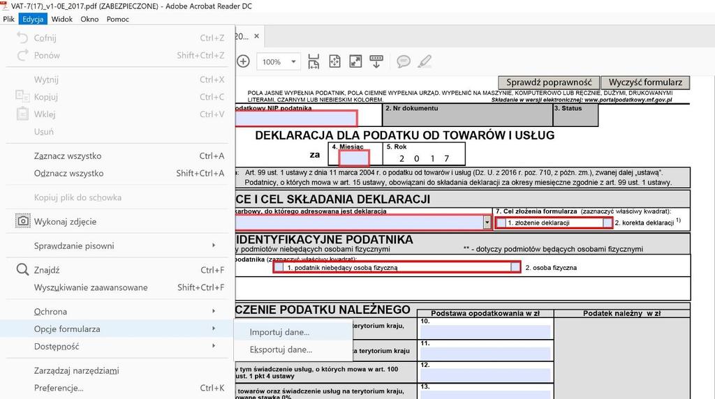 Dane zostaną wczytane do formularza interaktywnego.