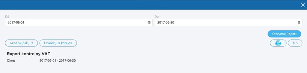 Możesz wybrać za jaki okres chcesz wygenerować plik JPK. Możliwe jest również wygenerowanie pliku JPK korekta.