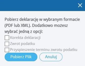 Są to: PDF przygotowuje podgląd deklaracji w formacie PDF gotowej do zapisania na dysku lub do wydruku.