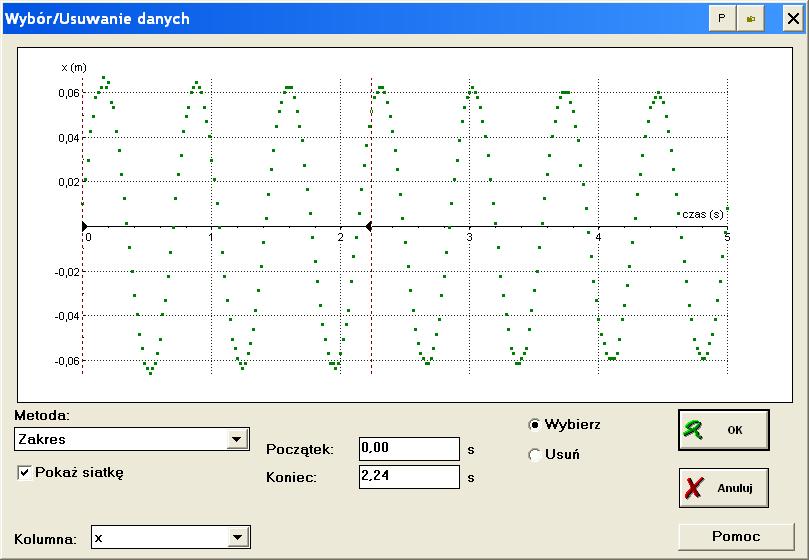 zapisz wyniki w programie Coach 5 pod nazwą np. Oscylator_ JW1_1 oraz wykres x(t) do swojego pliku Word a lub Excel a. 4.