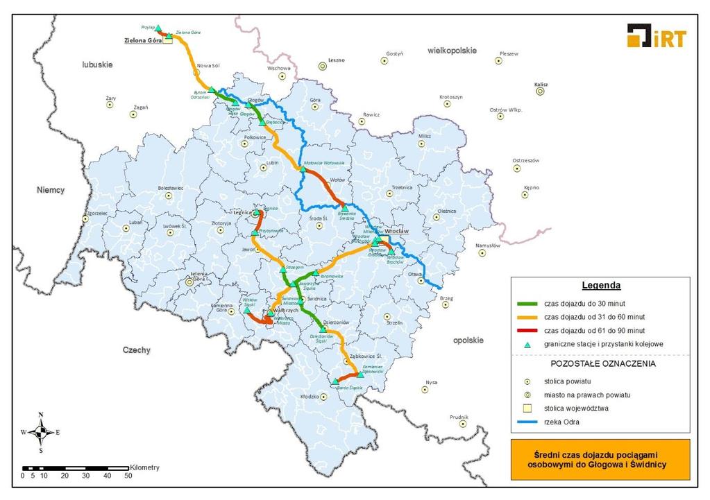 RYSUNEK 63. ŚREDNI CZAS DOJAZDU POCIĄGAMI OSOBOWYMI DO GŁOGOWA I ŚWIDNICY 3.