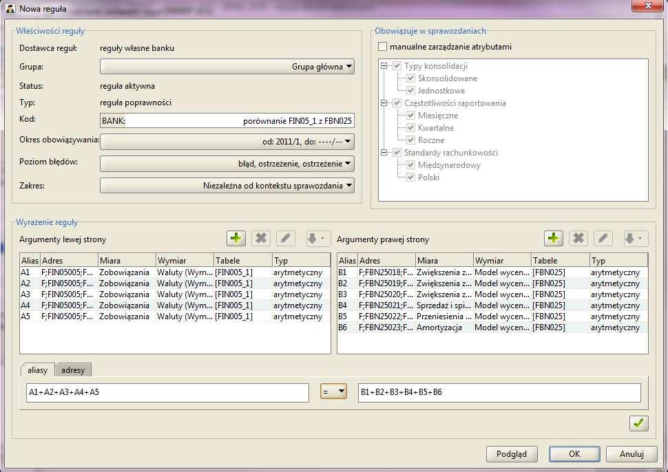 3. Edytor reguł Celem edytora reguł jest wygodne i elastyczne tworzenie nowych i edycja istniejących reguł własnych banku.