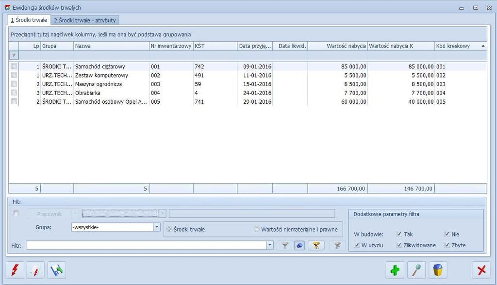 Rys 8. Ewidencja środków trwałych Ale jak to zrobić? Otwieramy Księgowość/ Ewidencja środków trwałych. Z poziomu zakładki Środki trwałe wybieramy grupę środków trwałych.