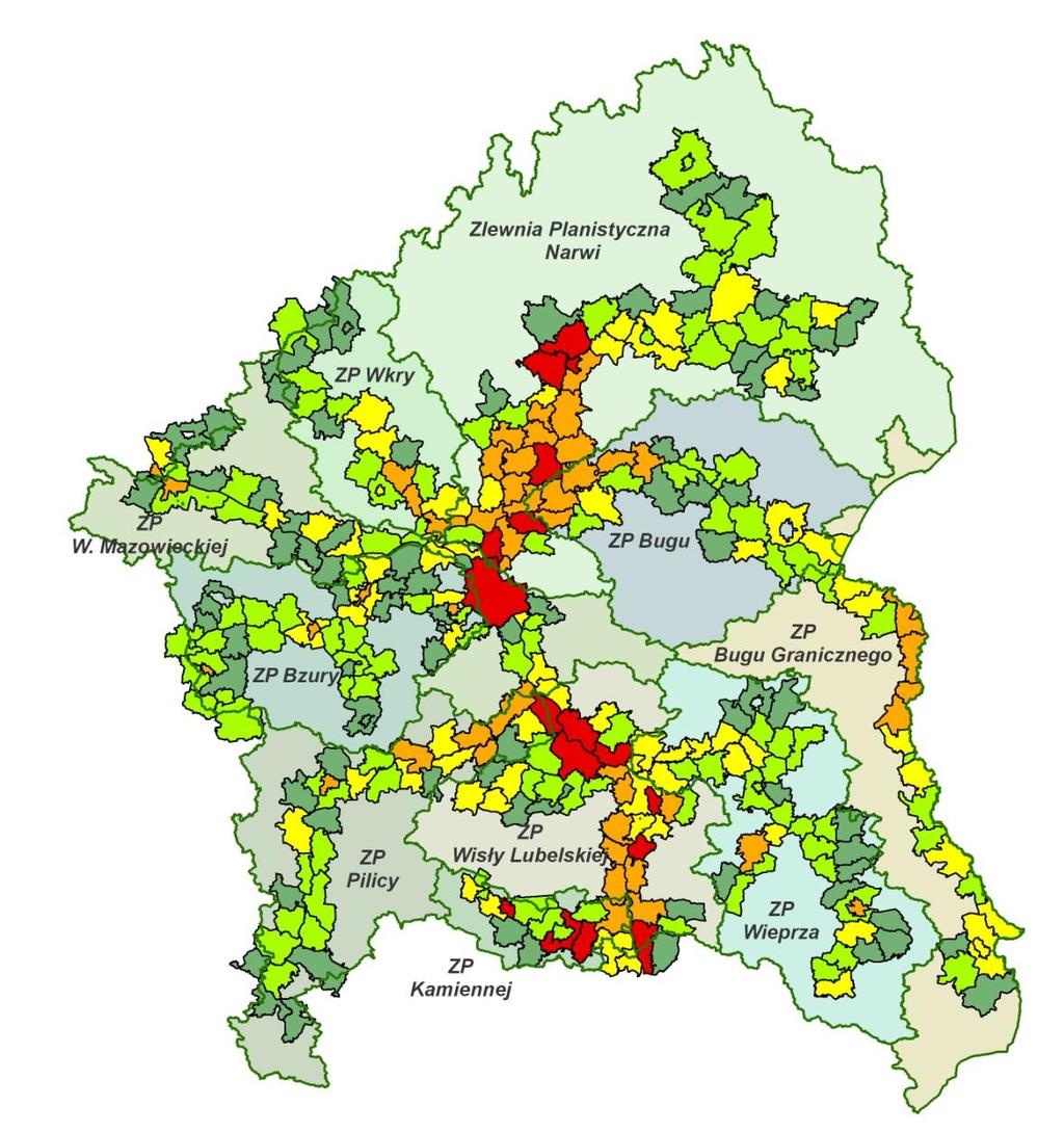 Plany Zarządzania Ryzykiem Powodziowym Poziom ryzyka powodziowego w gminach położonych w zlewni