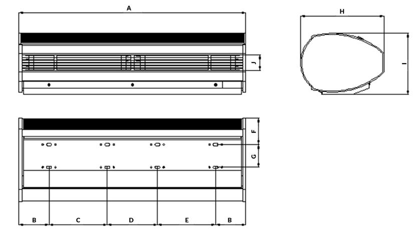 LUFTRIDÅER 1. IDENTIFIERING & INSTALLATIONSMÅTT [mm] MODELL A B C D E F G H I J PLATINUM PT-100H6 1000 102.