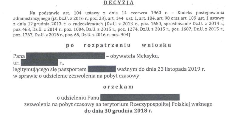 Decyzja wojewody zezwalająca na pobyt czasowy i pracę