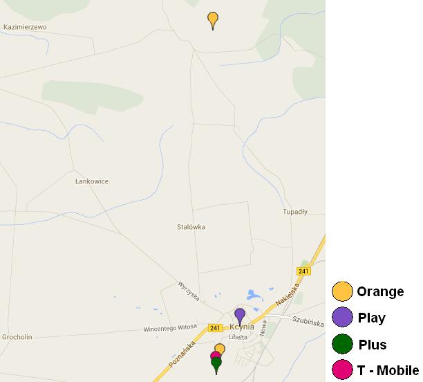Aktualizacja Programu Ochrony Środowiska dla Gminy Kcynia Green Key Ryc. 5. Rozmieszczenie anten nadawczych telefonii komórkowej na obszarze Gminy Kcynia Źródło: mapa.btsearch.
