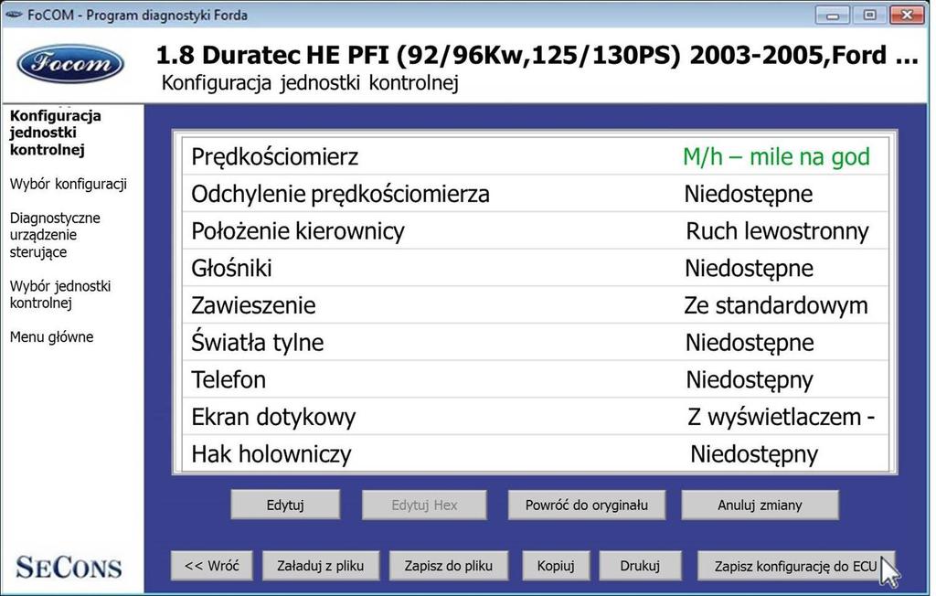 Rys. 12 - program FoCOM - konfiguracja jednostki kontrolnej.