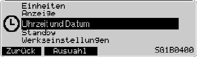 Uhrzeit und Datum [Czas zegarowy i data] Tutaj nastawiasz czas zegarowy i datę, formaty wskazań oraz inne opcje wskazań. Naciśnięcie /+ powoduje zmianę nastaw, formatów i wartości.