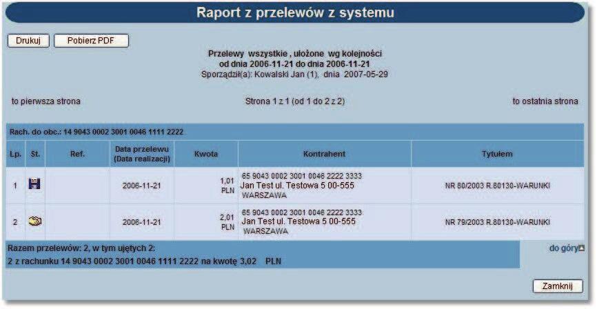 przy każdym dokumencie podany jest jego