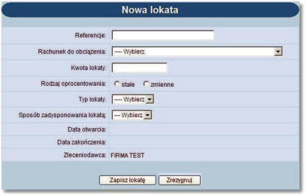 Rozdział 12 Lokaty Należy wprowadzić następujące dane:! Referencje - w polu tym można wpisać dowolne literowe i/lub cyfrowe oznaczenie przelewu np. Lokata_m1 (lokata jednomiesięczna).