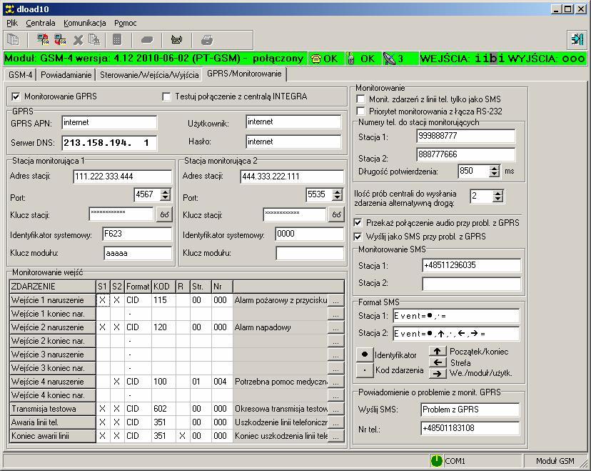 30 Instrukcja obs ugi GSM-4 13.4 ZAK ADKA GPRS/MONITOROWANIE Rysunek 14. Rysunek 14 przedstawia widok zak adki GPRS/Monitorowanie.