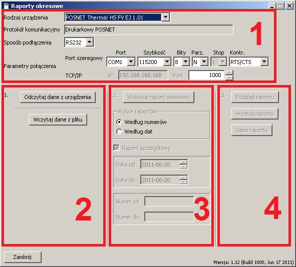 parametry transmisji (w przypadku odczytu z pliku wystarczy jedynie wybrać rodzaj urządzenia).