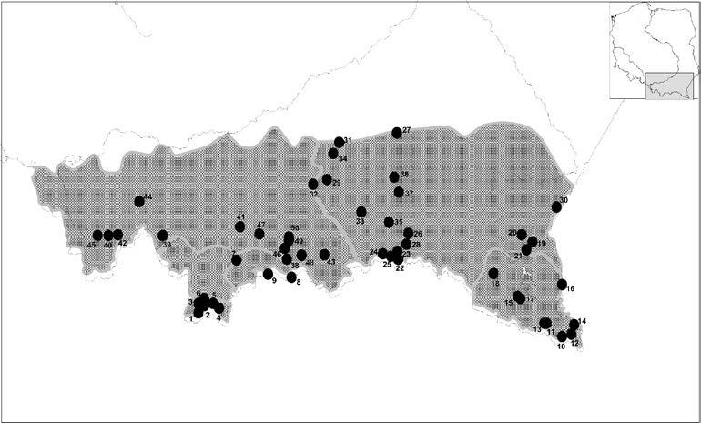 Coprophilous histerids of the Polish Carpathians 17 Fig. 1. Location of the study sites in the Polish Carpathians.