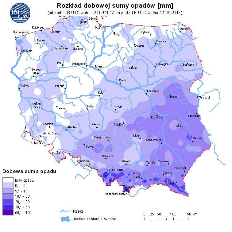 Ryc. 2. Rozkład dobowej sumy opadów Dorzecze Wisły OPIS SYTUACJI HYDROLOGICZNEJ z godz. 08:00 (cz.