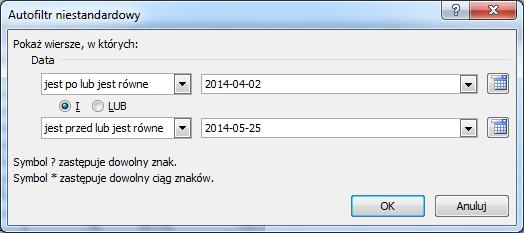 Dane ze wskazanego okresu Z czasem zauważymy, że niektóre operacje filtrowania danych wymagają bardziej złożonych kryteriów, niż możliwości oferowane przez autofiltr.