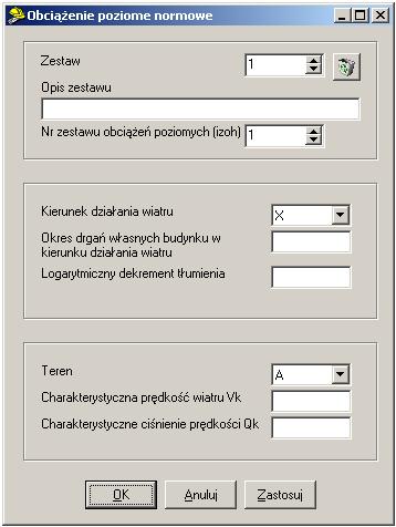 Dokumentacja techniczna: Obciążenia 12. Anulowanie wprowadzania danych. Wszystkie zmiany wykonane w okienku "Obciążenie poziome ogólne" zostaną wycofane. 13.