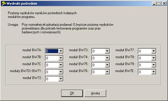 Dokumentacja techniczna: Wydruki 5.2. Wydruki pośrednie W celu opisania wydruków pośrednich należy: 1. Przejść do programu POL. 2. Wybrać z menu opcję Dane Obciążenia 3.