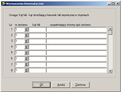 Dokumentacja techniczna: Dynamika 1 2 3 4 5 6 Znaczenie poszczególnych pól jest następujące: 1. Numer zestawu liczba całkowita z przedziału 1.. 2147483647 2. Kąt fali dowolna liczba rzeczywista 3.