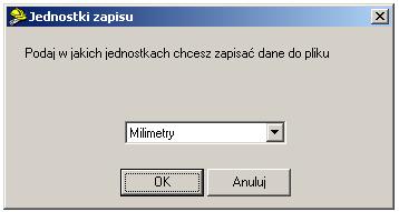 Na przykład jeżeli chcemy zapisać dane o rysunku w metrach, należy wybrać z rozwijanego pola opcję 'metr'.