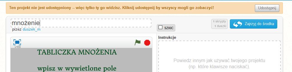 W tym miejscu również wylogowujemy się z programu. v Zdj. 43. Miejsce zapisanych prac w programie Scratch. Wylogowanie się. W zakładce Moje rzeczy wyświetlają się wszystkie zapisane projekty.