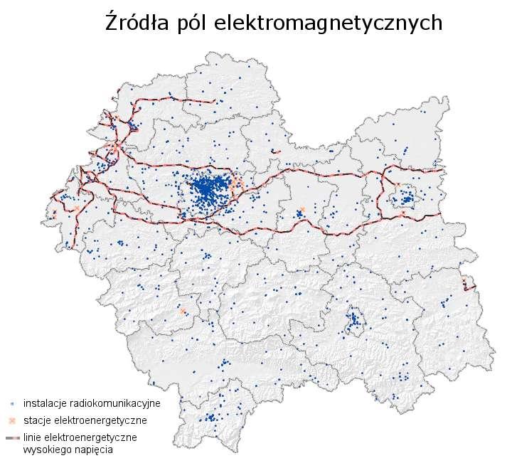 Rysunek 7. Lokalizacja źródeł pól elektromagnetycznych [źródło: miip.geomalopolska.pl]. GOSPODARKA WODNA 1.