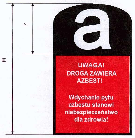 Program usuwania wyrobów zawierających azbest z terenu Gminy Bolesław ZAŁĄCZNIK Nr 2 WZÓR OZNAKOWANIA Wzór oznakowania dróg utwardzonych odpadami zawierającymi azbest przed wejściem w życie ustawy z