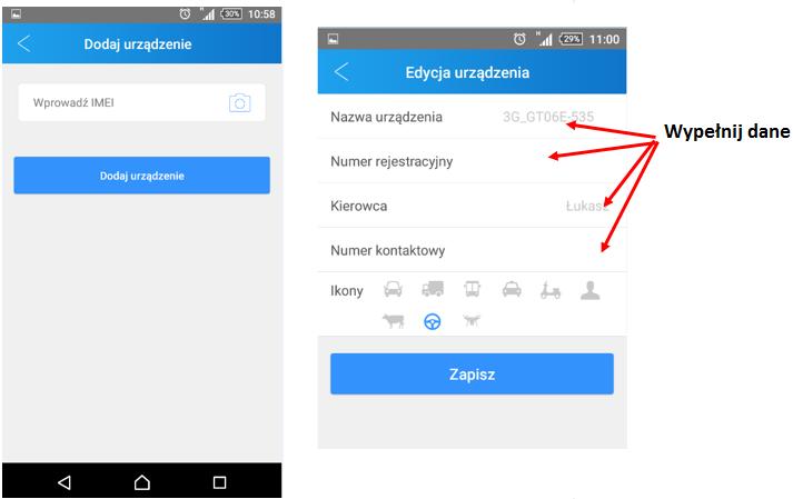 Po dodaniu należy wypełnić dane urządzenia: 5) Po dodaniu, na