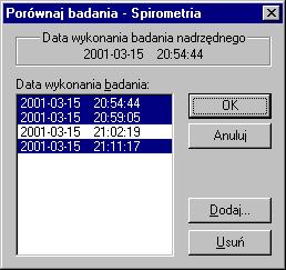 5.6. Porównywanie badań Porównanie badań wykonuje się za pomocą polecenia Porównaj (menu Plik). Polega ono na obliczeniu zmian poszczególnych parametrów należących do badań danego typu.