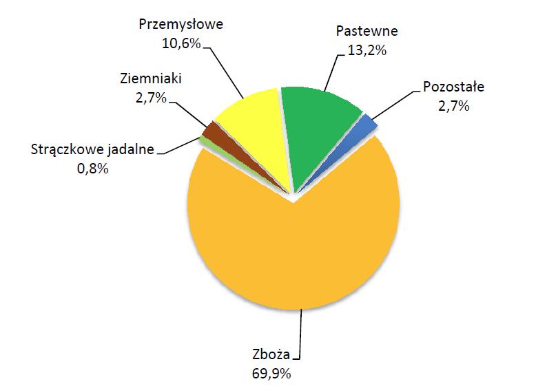 Udział powierzchni poszczególnych grup upraw w ogólnej powierzchni zasiewów w 2015 r.