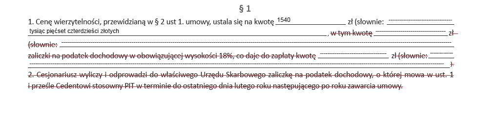 Załącznik nr 1 CENA WIERZYTELNOŚCI PRZYKŁAD PRAKTYCZNY Osoba fizyczna prowadząca działalność gospodarczą, zwolniona z podatku VAT pojazd stanowi środek trwały w prowadzonej działalności gospodarczej