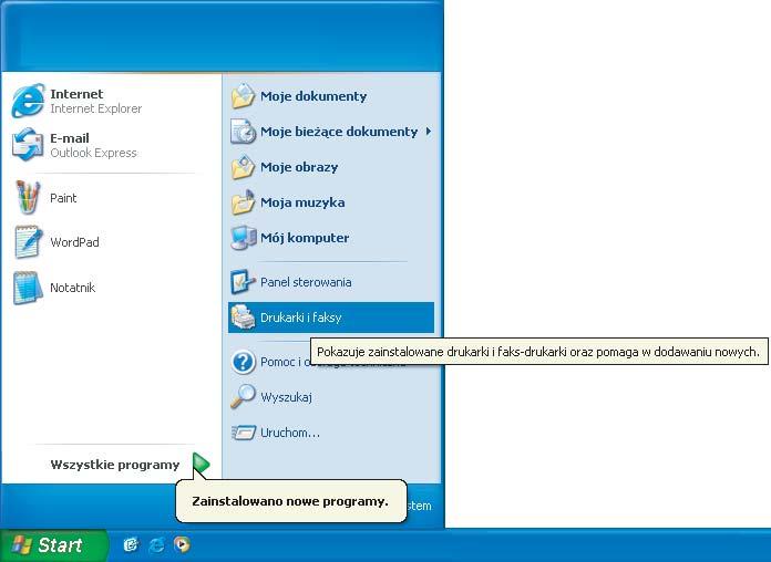 Instalowanie sterownika drukarki Windows Ustawienie drukarki jako domyślnej (tylko użytkownicy systemu operacyjnego Windows 2000/XP) 1 Kliknij przycisk Start, a następnie