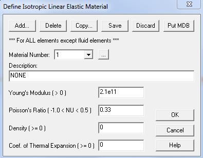 7. Zdefiniowanie materiału i rodzaju elementów Na pasku narzędzi wybrać kolejno Model Materials Elastic Isotropic.
