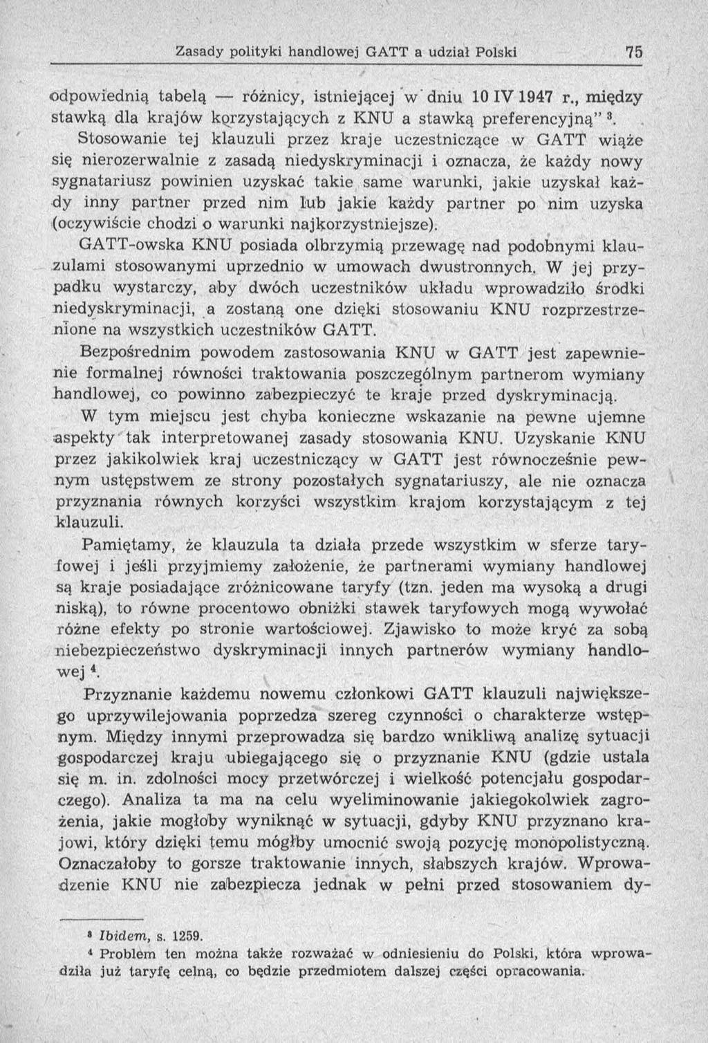 odpowiednią tabelą różnicy, istniejącej w 'd n iu 10 IV 1947 r., m iędzy staw ką dla krajów kąrzystających z KNU a staw ką preferencyjną 3.